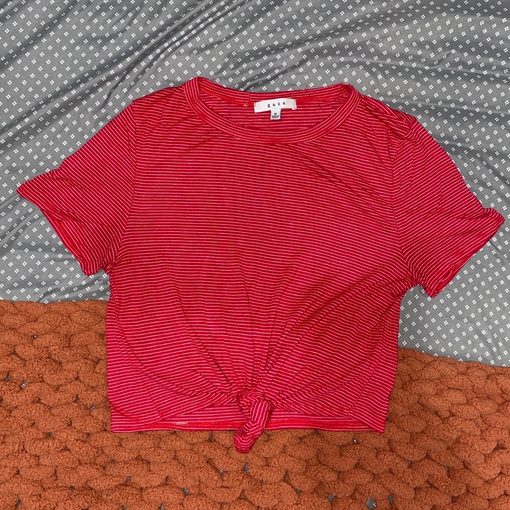 Red Striped Crop Top